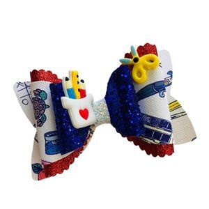 BACK to SCHOOL Hair Bow Clips for Girls Handmade NEW